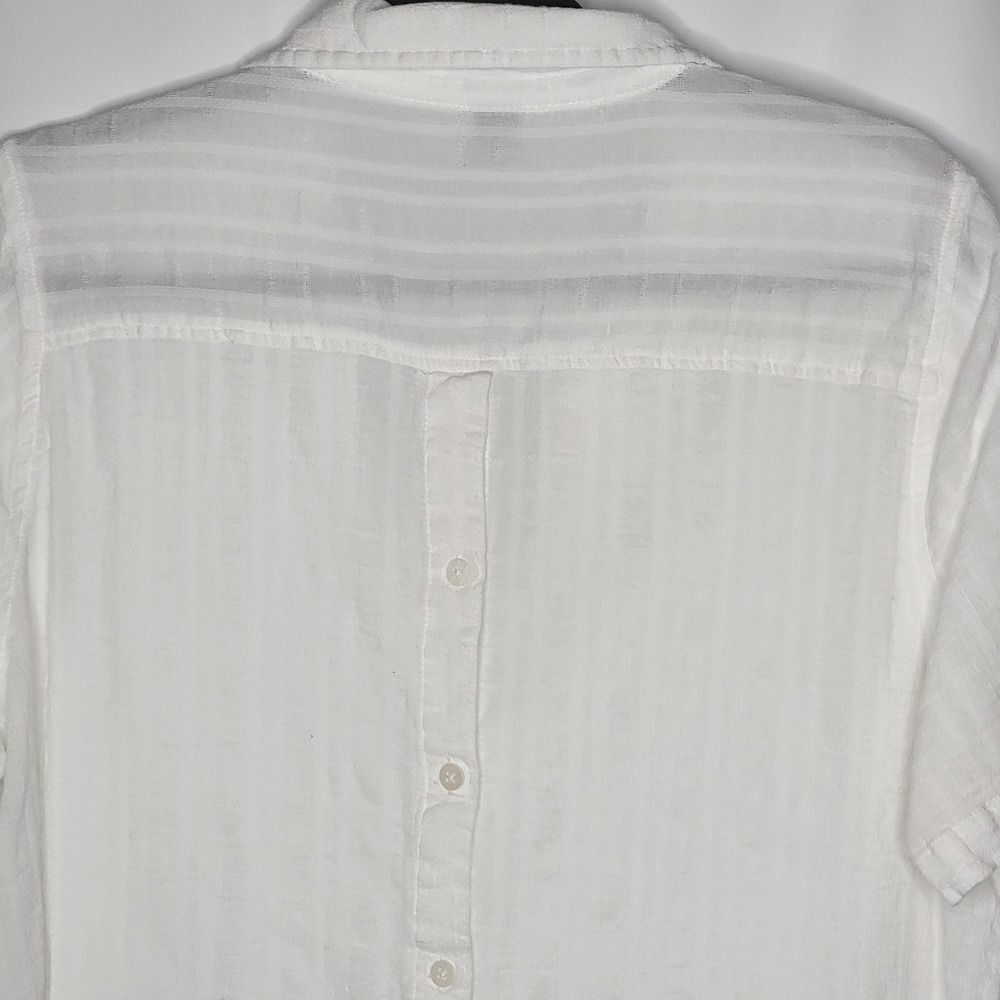 Dash Top Blouse L White Cotton Rayon Button Back Pull Over Vneck Boho Minimalist - Picture 6 of 9